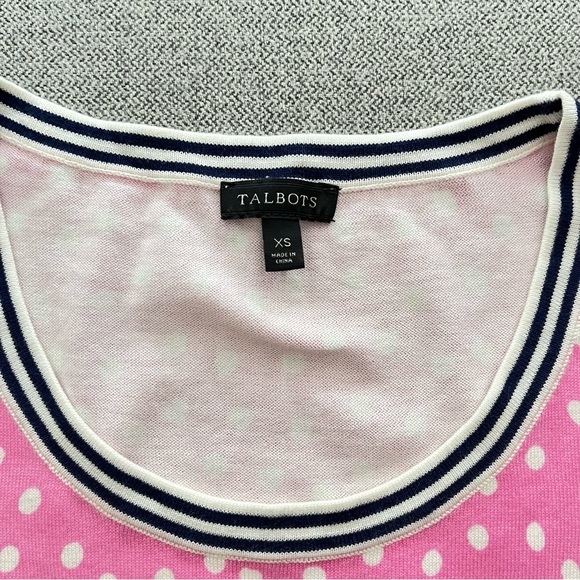 Talbots Women’s Sleeveless Knit Sweater Vest Pink Polka dots Striped Hem Sz XS - Picture 2 of 4